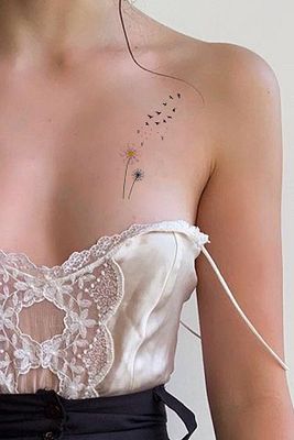 Renkli Karahindiba Ve Kuş Göğüs Geçici Dövme Tattoo ürün fotoğrafı