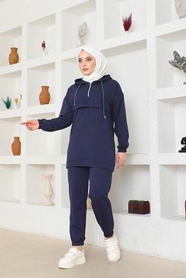 Önden Yarım Fermuarlı Eşofman Takımı Trn1019 Lacivert ürün fotoğrafı