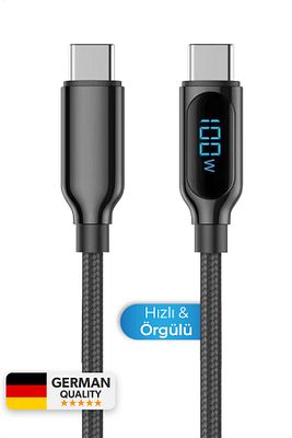 By Deji Dijital Göstergeli 100w Süper Hızlı Örgülü Type C To Type C Şarj Kablosu 1.2 Metre ürün fotoğrafı