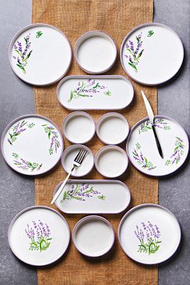 14 Parça 6 Kişilik Stackable Lavanta Kahvaltı Takımı - Lüx Kahvaltılık Sunum Seti Tabağı ürün fotoğrafı