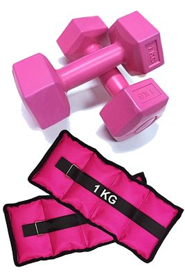 El Ve Ayak Bilek Ağırlığı 2x1 Kg Kum Torbası Ve 2x1kg Dambıl Dumbell Seti Ağırlık Setleri Pembe ürün fotoğrafı