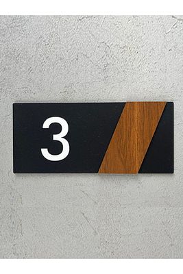 No.8 Side Serisi Siyah Mat Pleksi Üstü Ceviz Dekor Kapı Numarası Folyo ürün fotoğrafı