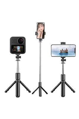 Siyah Kablosuz Kumandalı Telefon Selfie Çubuğu Monopod Ayaklı Tripod Bluetooth ürün fotoğrafı