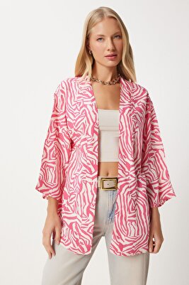 Kadın Pembe Desenli Viskon Kimono EN00615 ürün fotoğrafı