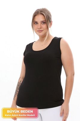 Büyük Beden Kalın Askılı Likralı Konfor Modeli Kolsuz 4 Mevsim Spor Ve Günlük Penye Atlet Bluz ürün fotoğrafı