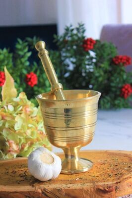 Sarı Pirinç Havan Sarımsak Dövücü Büyük Boy 10 Cm ürün fotoğrafı