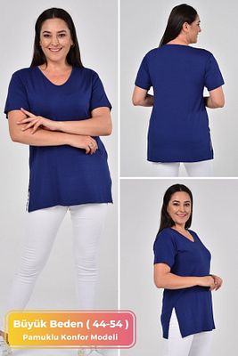 Büyük Beden Organik Pamuklu Yandan Yırtmaçlı Likralı Konfor Modeli Kısa Kollu Spor Ve Günlük T-shirt ürün fotoğrafı
