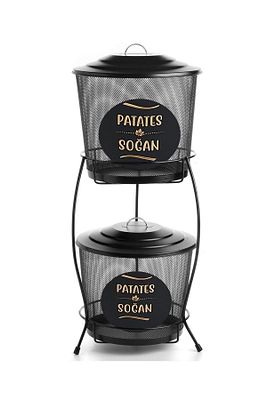 2 Katlı Metal Patates Soğan Kovası - Sebzelik - Patates Soğanlık Sepeti ürün fotoğrafı