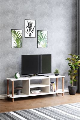 Tv Sehpası Raflı Tv Ünitesi Televizyon Sehpası Ahşap Ayaklı - Beyaz ürün fotoğrafı