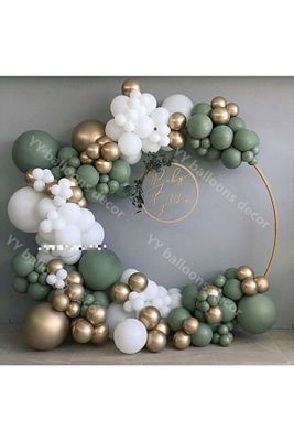 Krom Gold Küf Yeşili Ve Pastel Beyaz Balon Zinciri 100 Adet ürün fotoğrafı
