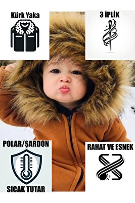 Kürk Yaka Kapüşonlu Içi Polarlı Tulum Bebek Ve Çocuklar Için Giyim Erkek Ve Kız Bayramlık Hediye ürün fotoğrafı