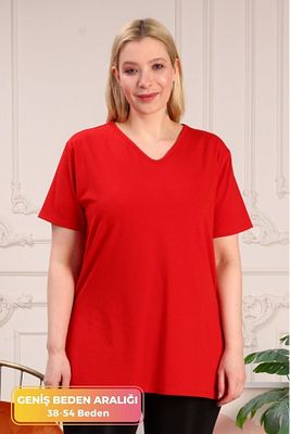 Büyük Beden Organik Pamuklu Yandan Yırtmaçlı Likralı Konfor Modeli Kısa Kollu Spor Ve Günlük T-shirt ürün fotoğrafı