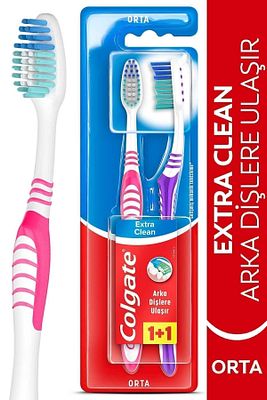 Extra Clean Dil Temizleyicili Arka Dişlere Uzanan Orta Diş Fırçası 1+1 ürün fotoğrafı