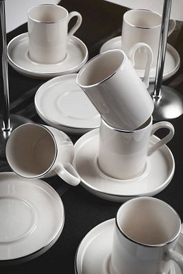 12 Parça 6 Kişilik Stackable Platin Gümüş Yaldızlı Kahve Fincan Takımı - Kahve Fincanı Seti 100ml ürün fotoğrafı