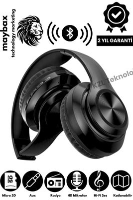 Bluetooth Kulaklık Kablosuz Stereo Kulaklık Macaron Kulaklık Renkli-siyah ürün fotoğrafı