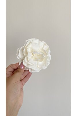 Iğneli Kumaş Çiçek Broş Ekru Gül Broş ürün fotoğrafı