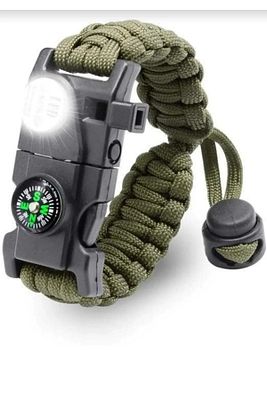 Paracord Acil Durum Sos Led Işıklı+ Pusula Ve Düdük Ateş Başlangıcı Magnezyum Çubuk ürün fotoğrafı