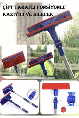 Teleskopik Mikrofiber Çift Taraflı Cam Silme Aparatı Çekçekli Silecek Pratik Teleskobik Silici ürün fotoğrafı