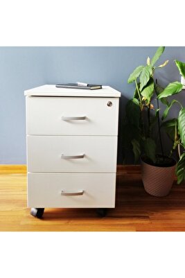 Mirello Beyaz 3 Çekmeceli, Kilitli, Tekerlekli Masa Altı Keson ürün fotoğrafı