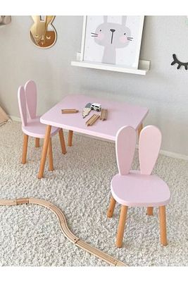 Ahşap Montessori Aktivite Masası Sandalyesi, Bunny Masa Sandalye ürün fotoğrafı