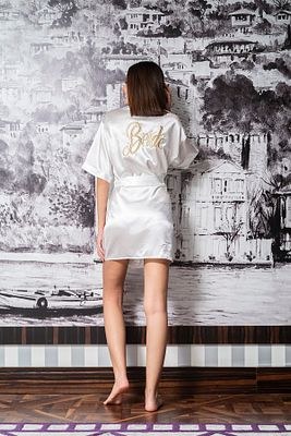 Saten Gold Bride Nakışlı Gelin Sabahlığı ürün fotoğrafı