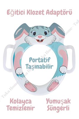 Çocuk Bebek Klozet Adaptörü Kulplu Süngerli Lüx Tavşan Desenli ürün fotoğrafı