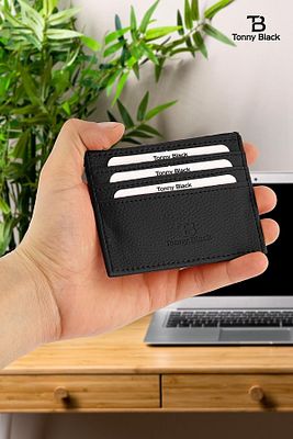 Orijinal Kutulu Unisex Süper Slim Deri Ince Model Kredi Kartı & Kartvizitlik Suni Deri Kartlık Siyah ürün fotoğrafı