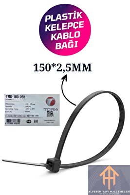 Trk-150-2,5mm Siyah 100lü Kablo Bağı ürün fotoğrafı