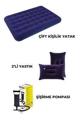 Çift Kişilik Kamp Şişme Yatak Yastık Şişirme Pompa Seti ürün fotoğrafı