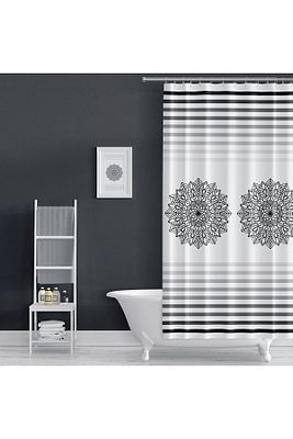 Siyah Çizgili Banyo Perdesi, 180x200cm Duş Perdesi-tek Kanat Banyo Duş Perdesi- C Halka Hediyeli ürün fotoğrafı