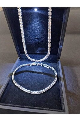 Normal Kutulu 925 Ayar Gümüş Su Yolu Kolye Ve Suyolu Bileklik Seti ürün fotoğrafı