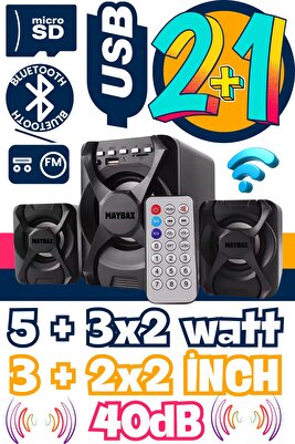 A+ Bass Bluetooth Hoparlör 3.5mm Jack Kablolu Bilgisayar Hoparlörü Müzik 2+1 Ses Sistemi Radyolu ürün fotoğrafı