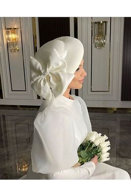 Düz Fiyonk Gelin Şapkası Nikah Kep ürün fotoğrafı