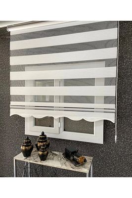 Geniş Plise Ekru Beyaz Eteği Dilimli Stor Zebra Güneşlik Perde Alüminyum Kasa, Metal Ayak ürün fotoğrafı