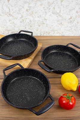 3'lü Lüx Granit Döküm Sahan Seti Paslanmaz Çelik Sahan Tava Seti(22-20-18CM) ürün fotoğrafı