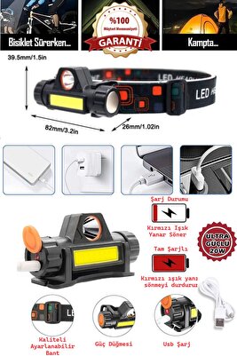 Devgöz Kafa Feneri Bisiklet Balıkçı Avcı Kamp Dağcılık Arama Kurtarma Tepe Lambası Usbli Şarjlı ürün fotoğrafı