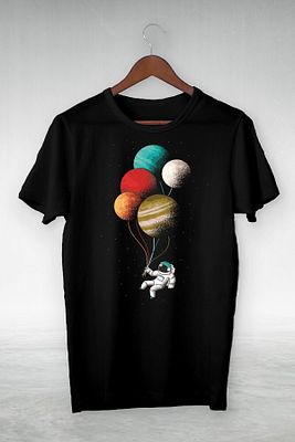 Unisex Beyaz Balloon And Astronot From The Planet Illustrasyon Tshırt ürün fotoğrafı