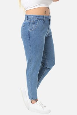 Mom Fit Jean Büyük Beden Yüksek Bel Carrot Kesim Dar Paça Pileli Esnek Kot Pantolon C600-kar-yıkama ürün fotoğrafı