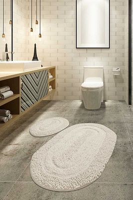 Macoroni Ekru 2'li Set Banyo Halısı, Paspası %100 Doğal Pamuklu Cotton Bpmk ürün fotoğrafı