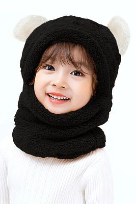 Panda Çocuk Kapşonlu Peluş Bere Atkı Welsoft Boyunluk Rüzgar Geçirmez Kulaklı Şapka Siyah ürün fotoğrafı