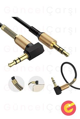 3.5 mm Yay Sarmal Uçlu Aux Kablosu 1 Metre, Ses Kablosu, 100 cm Dik Açılı Stereo Jak Kablosu ürün fotoğrafı
