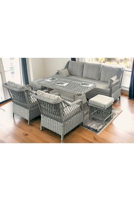 Petra Alüminyum Rattan 3 1 1 Masa 2puf Bahçe Balkon Mobilyası,vizon ürün fotoğrafı