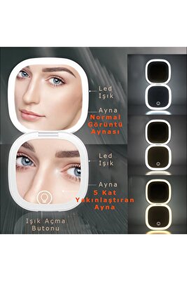 Led Işıklı - Beyaz Makyaj Aynası - Yakınlaştırma Özellikli , Cep, Çanta Makyaj Aynası ürün fotoğrafı