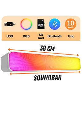 Md-sbt25 Beyaz Rgb Oyuncu Speaker Soundbar Sese Duyar 10wmicrosd Taşınır Bluetooth Hoparlör Speaker ürün fotoğrafı