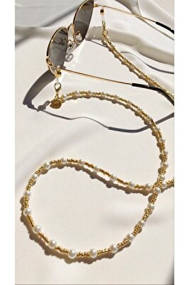 Kadın Altın Inci Boncuklu Pearl Boncuk Gözlük Ve Maske Ipi Askısı Zinciri ürün fotoğrafı