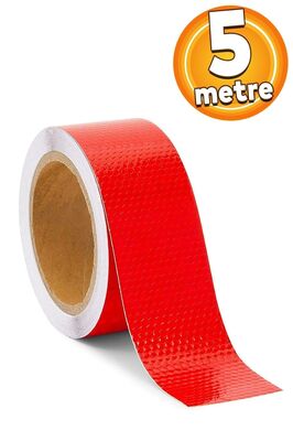 Reflektörlü Araç Oto Tır Dış Aksesuar Reflektif Fosforlu Şerit Bant Kırmızı Reflekte Ikaz Bandı 5 Mt ürün fotoğrafı