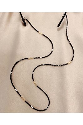 Gold-siyah Boncuklu Çok Amaçlı Aksesuar (gözlük Ipi- Maske Askısı- Çift Dolama Kolye) ürün fotoğrafı