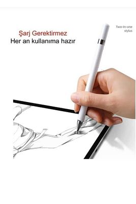 Android ve İos Uyumlu Dokunmatik Kalem 2 in 1 Kalem Tüm Telefon ve Tabletlerle Uyumlu Stylus Kalem ürün fotoğrafı