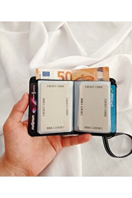 Siyah 20 Kart Bölmeli Minimal Kartlık&amp;cüzdan, Deri Erkek Kartlık Cüzdan Küçük ürün fotoğrafı