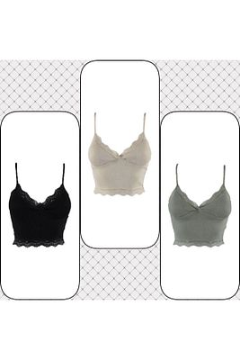 3'lü Crop Takım Askılı Dantelli Pedli Büstiyer Bluz ürün fotoğrafı